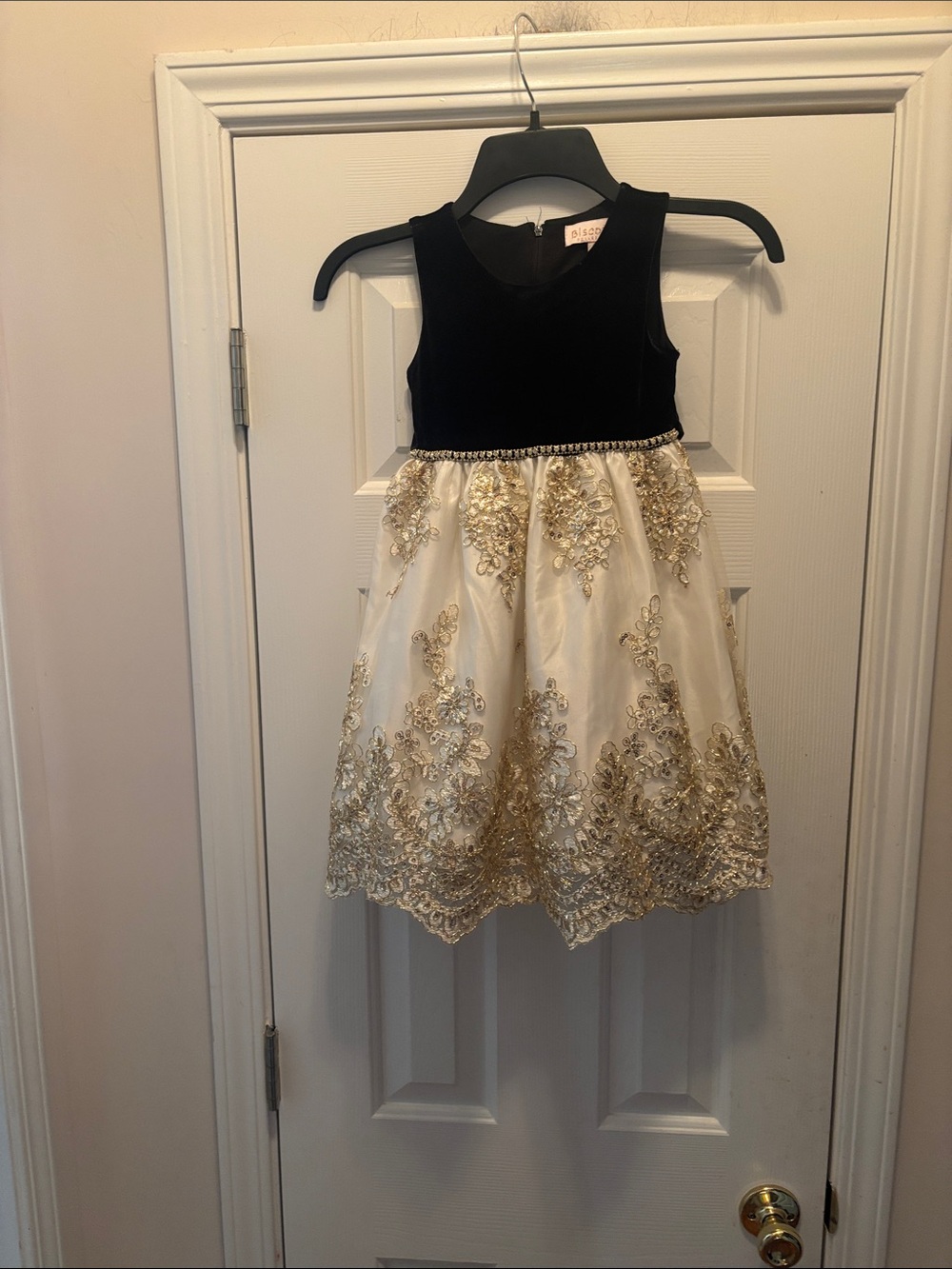 Biscotti Black and Ivory Dress with Gold Embroidery